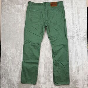 AKOO Mens Moto Denim Pants Green Straight Leg Distressed Seam Detail Size 38